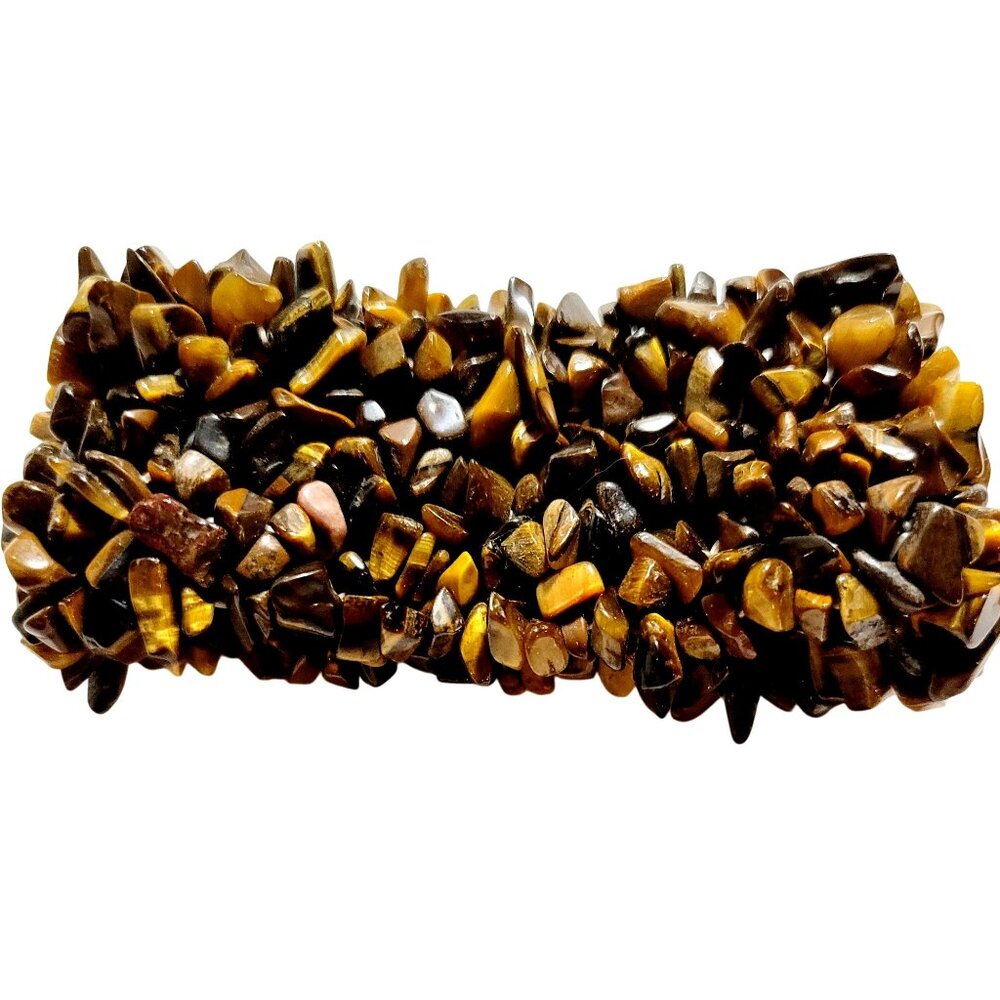 Vintage Tigers Eye Chips Gemstone Stretchable Bracelet 1.5" Wide